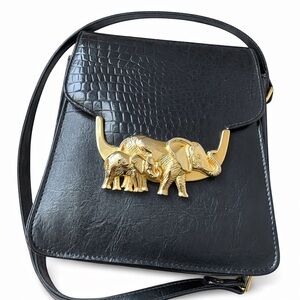 Vintage Sasha UK Leather Elephant Clasp Novelty Top Handle Bag